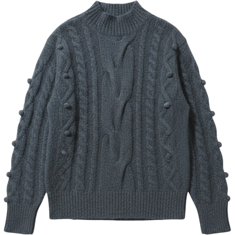 Lovestitch Sweater Charcoal Grey Cable Knit Pom Pom Mock Neck Women Size Small